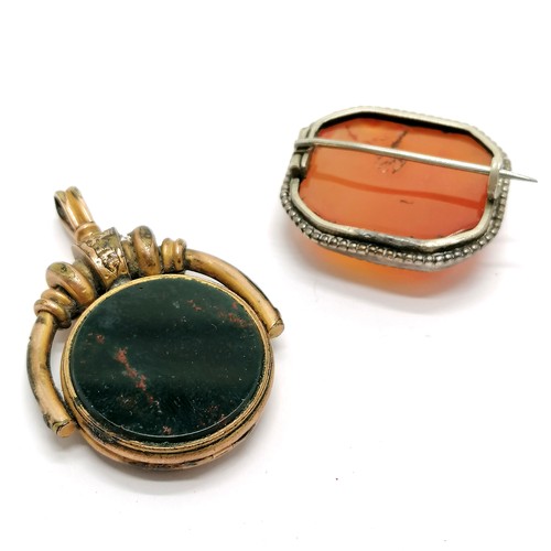 102 - Antique large swivel fob locket set with bloodstone & sardonyx (4.5cm drop - doesn't swivel as solde... 