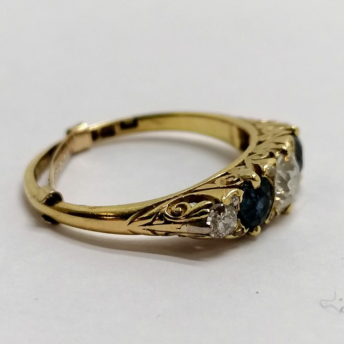 118 - Antique 18ct hallmarked gold sapphire & diamond ring (centre stone approx 5mm diameter and the also ... 