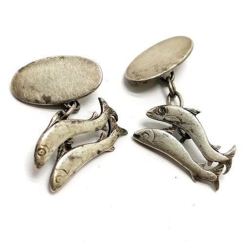 134 - Shetland Silvercraft pair of sterling silver hallmarked salmon cufflinks - 7.7g ~ SOLD ON BEHALF OF ... 