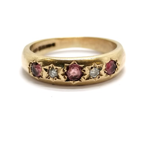 156 - 9ct hallmarked ruby / diamond 5 stone ring - size J½ t/w unmarked gold blue & white stone cluster ri... 