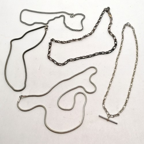 163 - 5 x silver chains - longest snake link 60cm & total 96g - SOLD ON BEHALF OF THE NEW BREAST CANCER UN... 