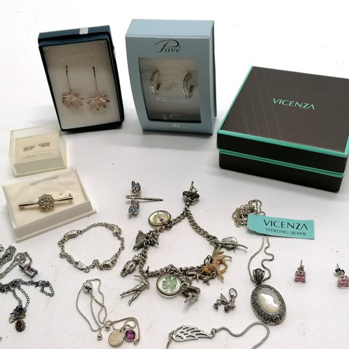 164 - Qty of silver jewellery (some boxed) inc dragonfly brooch, Vincenza marcasite / mother of pearl pend... 