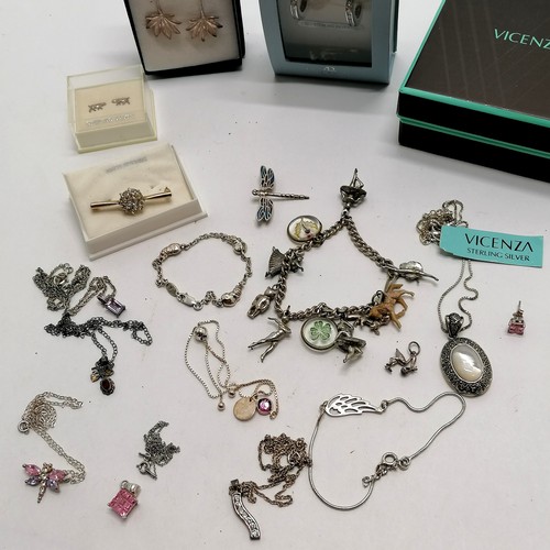 164 - Qty of silver jewellery (some boxed) inc dragonfly brooch, Vincenza marcasite / mother of pearl pend... 