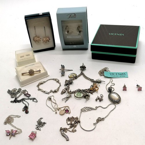 164 - Qty of silver jewellery (some boxed) inc dragonfly brooch, Vincenza marcasite / mother of pearl pend... 