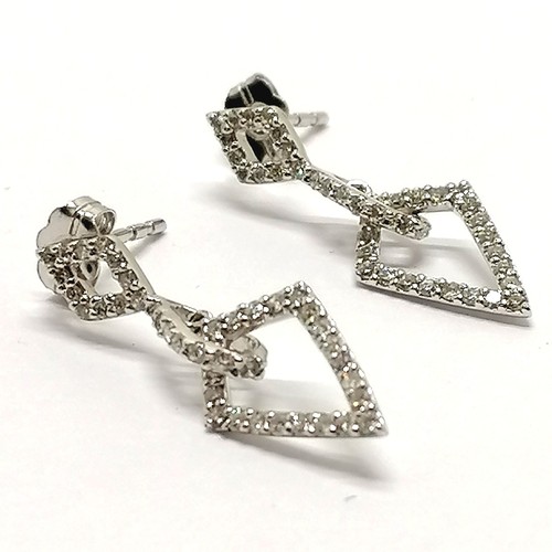 210 - Pair of 18ct hallmarked white gold diamond set earrings - 2.2cm drop & 2.2g total weight