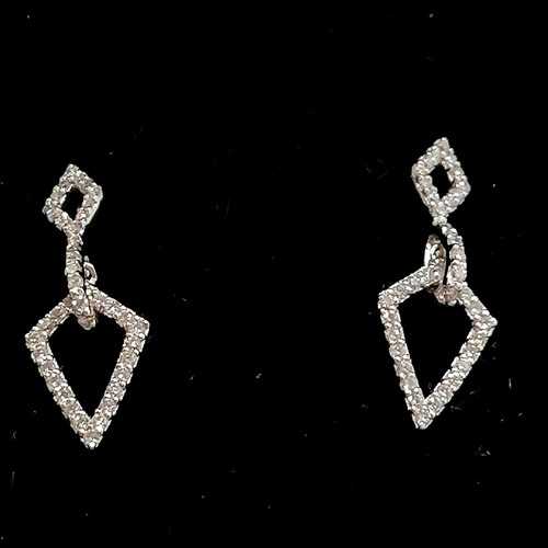 210 - Pair of 18ct hallmarked white gold diamond set earrings - 2.2cm drop & 2.2g total weight