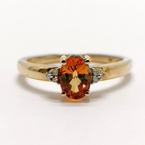 229 - 9ct hallmarked gold orange topaz & diamond set ring - size O½ & 2.3g total weight