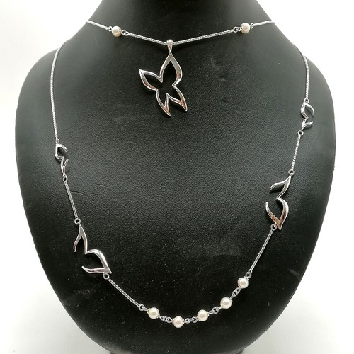 244 - Silver stylised double strand pearl set necklace - 74cm long & 18.6g total weight