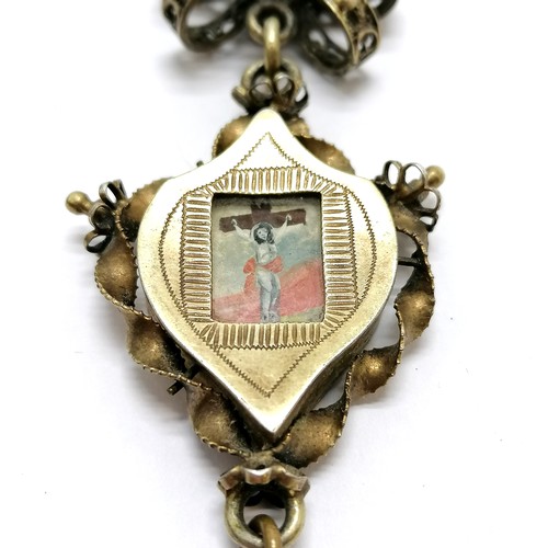 247 - Antique Swiss unmarked silver gilt religious Deli pendant with reverse glass paintings to both sides... 