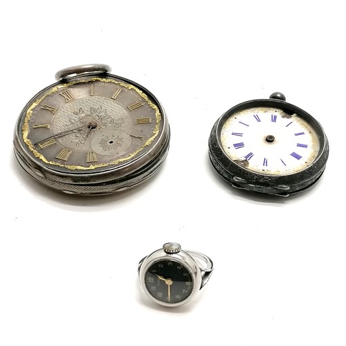 276 - Unusual vintage Juvenia ladies ring watch in a staybright case t/w 2 x silver cased pocket watches -... 