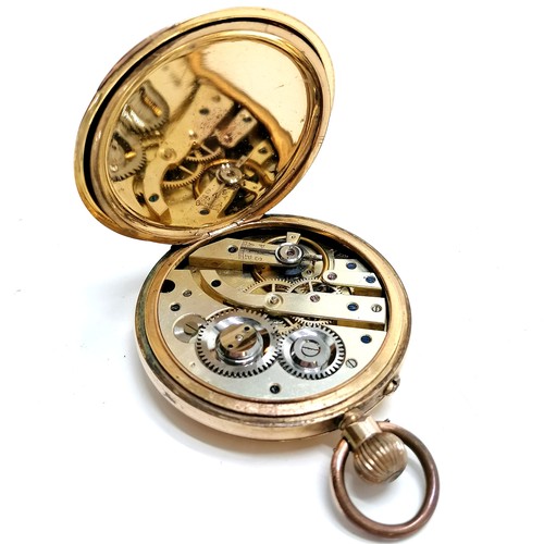 282 - Gold plated hunter pocket watch - 48mm case by J B Dent & Sons ~ losses to plating & dents but runs ... 