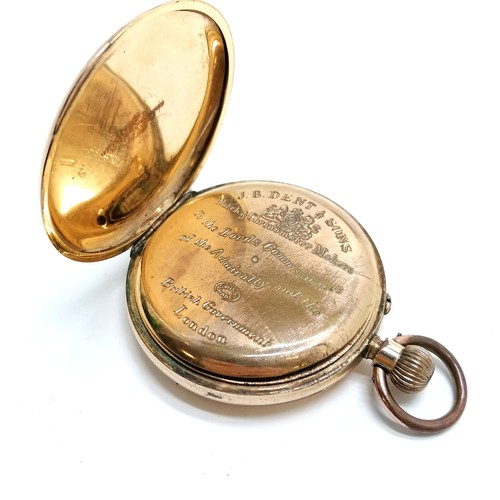 282 - Gold plated hunter pocket watch - 48mm case by J B Dent & Sons ~ losses to plating & dents but runs ... 