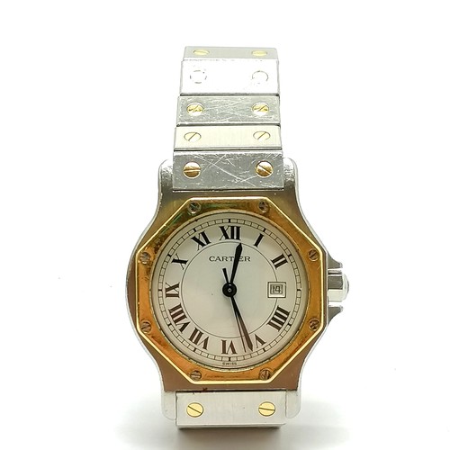 289 - Cartier bi-metal Santos quartz wristwatch - 30mm case & is in used worn condition & will need batter... 