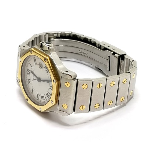 289 - Cartier bi-metal Santos quartz wristwatch - 30mm case & is in used worn condition & will need batter... 