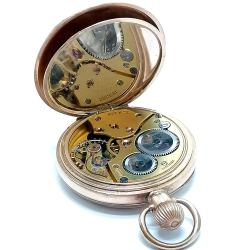 290 - Antique gold plated open faced gents pocket watch (48mm case) - DFC marked movement & has slight wea... 