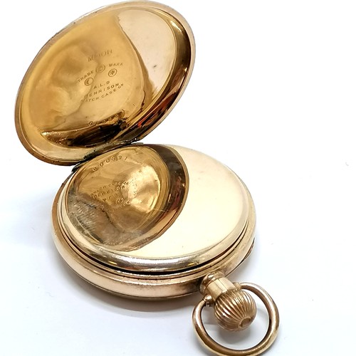 290 - Antique gold plated open faced gents pocket watch (48mm case) - DFC marked movement & has slight wea... 