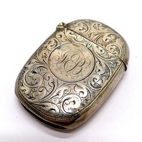 297 - Antique silver vesta case with hand chased decoration - 4.5cm long & 20g total weight (not including... 