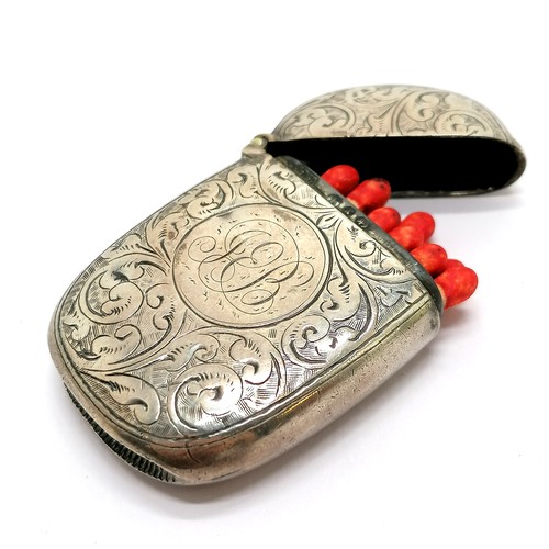 297 - Antique silver vesta case with hand chased decoration - 4.5cm long & 20g total weight (not including... 