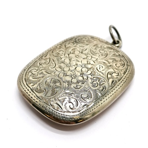 298 - Antique silver pendant locket / compact with mirror in lid & hand engraved detail to body by Adie & ... 