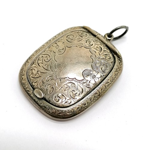 298 - Antique silver pendant locket / compact with mirror in lid & hand engraved detail to body by Adie & ... 