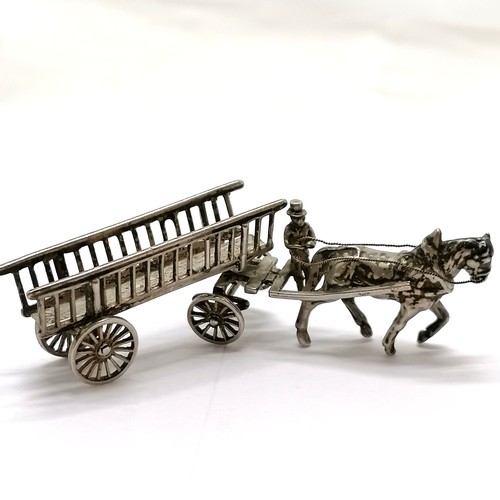 300 - Dutch 835 silver hallmarked miniature horse and lumber cart - 8.5cm long & 33g