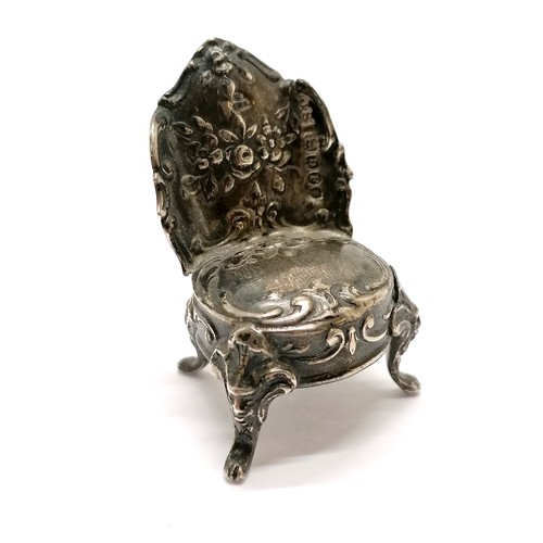 301 - Antique sterling silver miniature salon chair - 39mm high & 12.6g