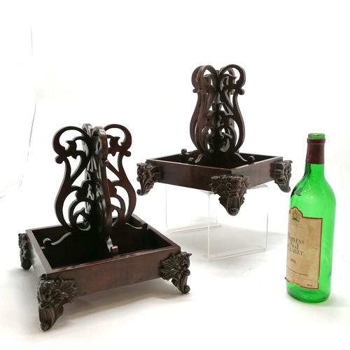 418 - Pair of mahogany bottle / decanter stands with fret carved centres & terminating on 4 carved feet - ... 