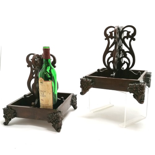 418 - Pair of mahogany bottle / decanter stands with fret carved centres & terminating on 4 carved feet - ... 