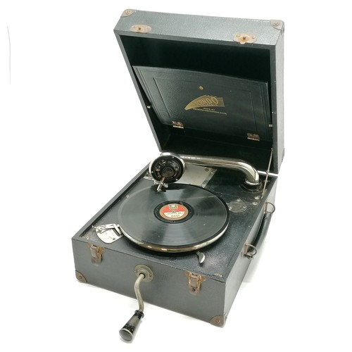 419 - Decca Crescendo portable black box wind up gramophone / 78 record player t/w some records