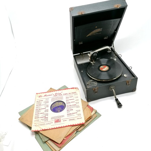 419 - Decca Crescendo portable black box wind up gramophone / 78 record player t/w some records