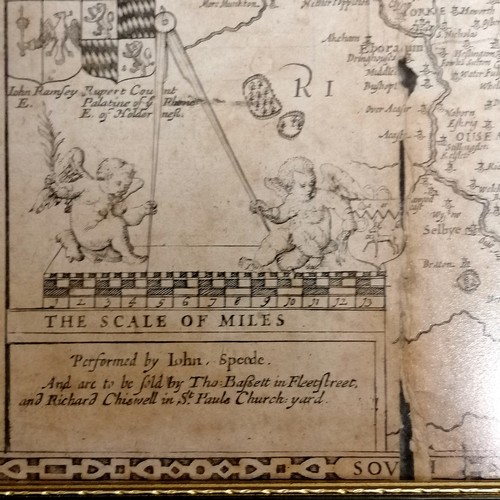 631 - Framed 1676 map of 'The North and East Riding of Yorkshire' by John Speed (1552-1629) and sold by Th... 