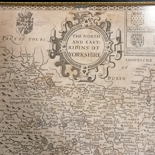 631 - Framed 1676 map of 'The North and East Riding of Yorkshire' by John Speed (1552-1629) and sold by Th... 