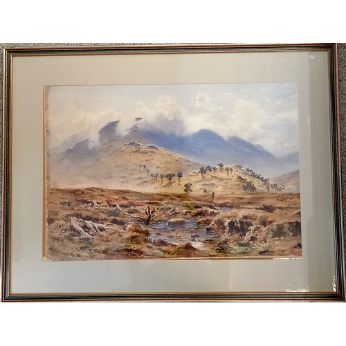 711 - Framed watercolour painting of a landscape signed Herbert Moxon Cook - 54cm x 71.5cm ~ loose in fram... 