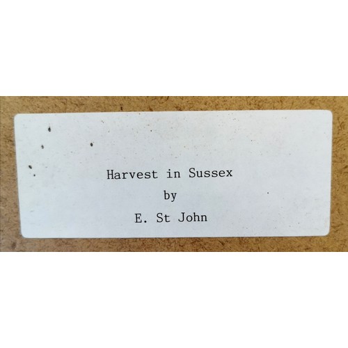 729 - Antique framed watercolour painting of wheat sheaves (harvest in sussex) signed E St John - 67cm x 4... 