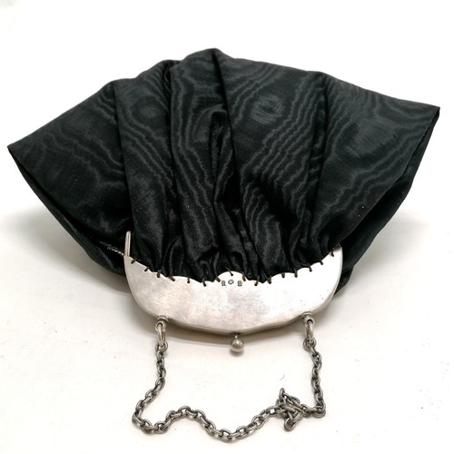 750 - Antique continental silver mounted black taffeta bag with embossed decoration to front - 20cm x 25cm... 