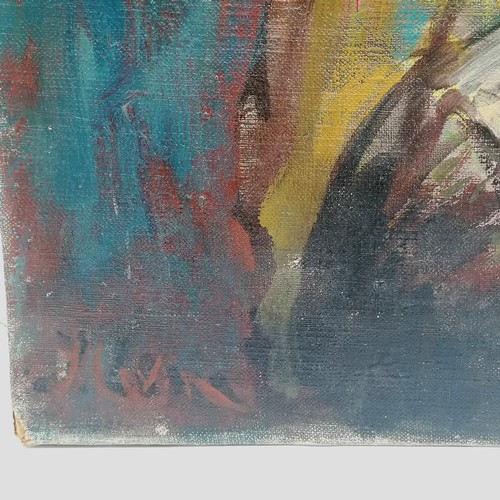 753 - Oil on canvas painting of a lady wearing a head scarf bearing the signature J Levin - 48cm x 38cm