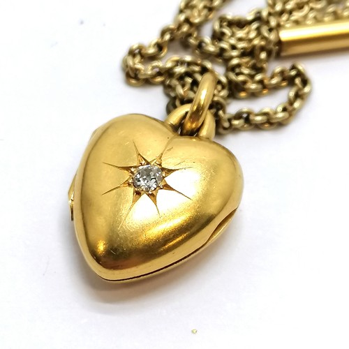 452 - Antique 15ct hallmarked gold heart pendant set with a diamond by John William Kirwan on an unmarked ... 