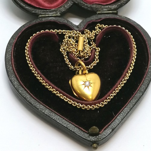 452 - Antique 15ct hallmarked gold heart pendant set with a diamond by John William Kirwan on an unmarked ... 