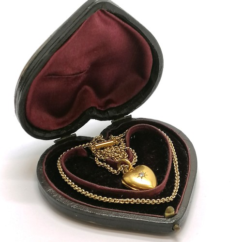 452 - Antique 15ct hallmarked gold heart pendant set with a diamond by John William Kirwan on an unmarked ... 