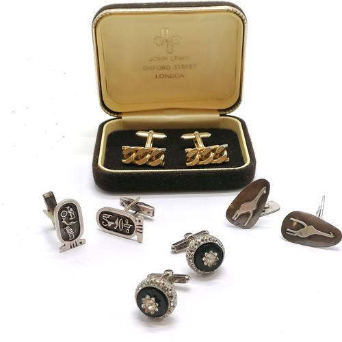 453 - 4 x pairs of vintage cufflinks inc South African silver with copper giraffe panels & Egyptian silver... 