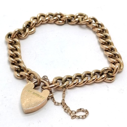 454 - 9ct gold hallmarked heart shaped padlock bracelet 12.7g 18cm long