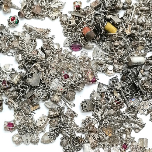 458 - Large collection of silver charm bracelets + charms (approx 700 charms) inc many better charms - Chi... 