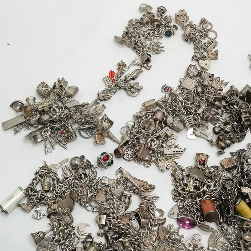 458 - Large collection of silver charm bracelets + charms (approx 700 charms) inc many better charms - Chi... 