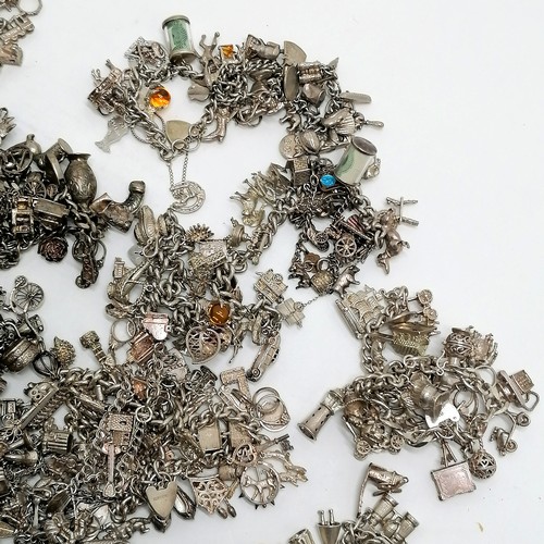 458 - Large collection of silver charm bracelets + charms (approx 700 charms) inc many better charms - Chi... 