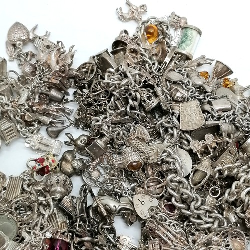 458 - Large collection of silver charm bracelets + charms (approx 700 charms) inc many better charms - Chi... 