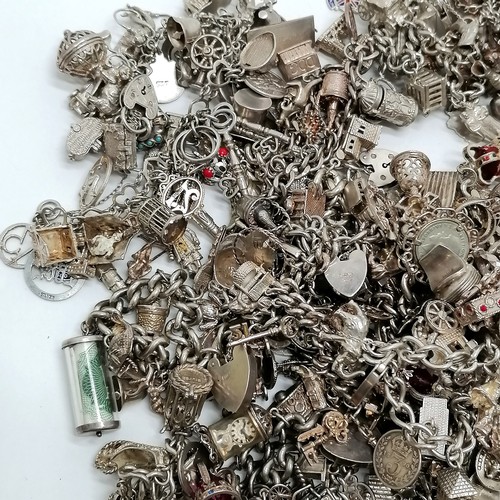 458 - Large collection of silver charm bracelets + charms (approx 700 charms) inc many better charms - Chi... 