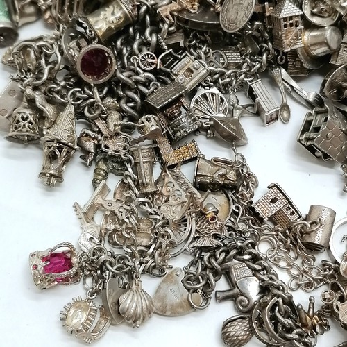 458 - Large collection of silver charm bracelets + charms (approx 700 charms) inc many better charms - Chi... 