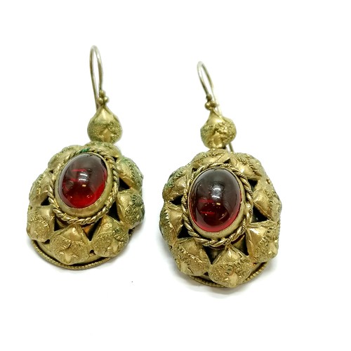 477 - Pair of antique cabochon red paste earrings - 4cm drop