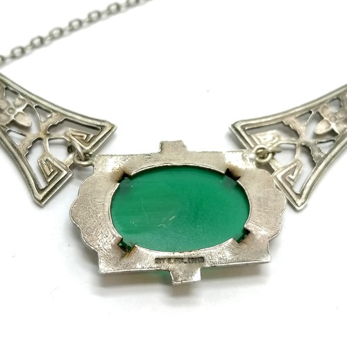 480 - Art Deco silver & green stone set pendant + matching earrings - total weight 15g ~ chain broken