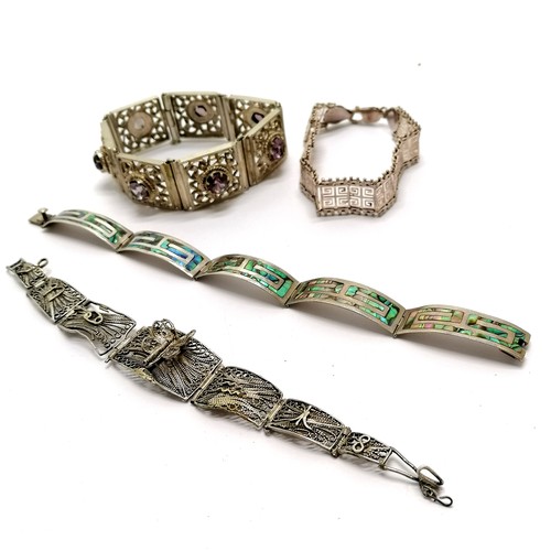 485 - 2 x Mexican silver (925) bracelets - 1 inlaid with shell (has wear) t/w 2 unmarked bracelets - 1 set... 